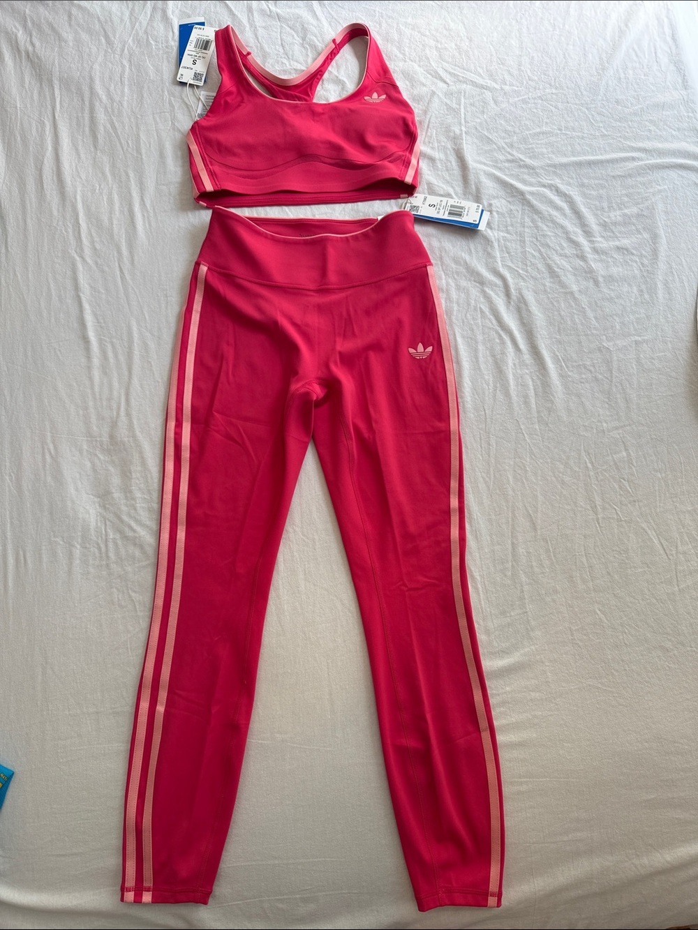adidas Bright Pink High-Waist Leggings with Light Pink Stripes